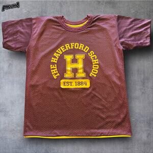 Vintage The Haverford School Shirt Mens Medium Maroon Yellow Gym HS